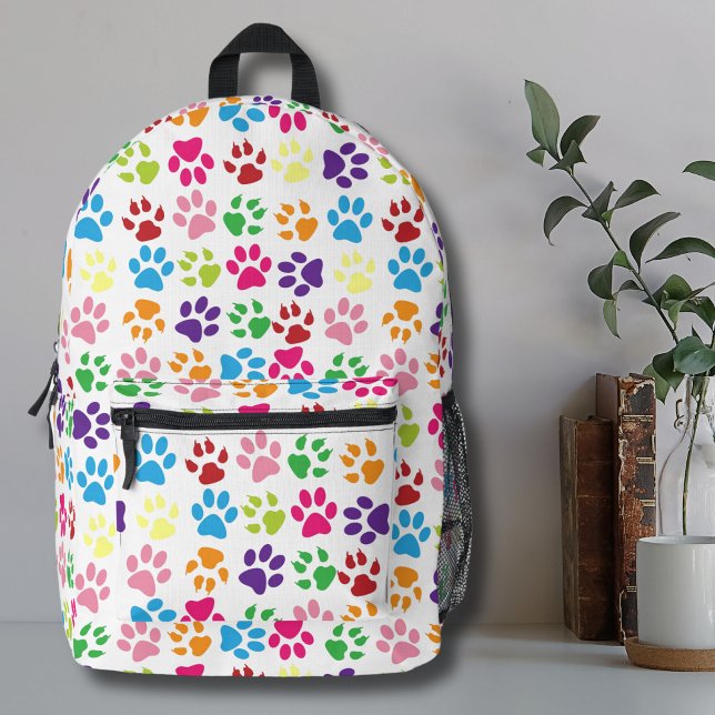 Cute Colourful Paw Pattern Printed Backpack (Cute Simple Colorful Pet Dog Paw Print Pattern Printed Backpack)