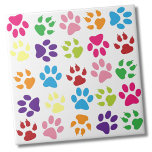 Cute Colourful Paw Pattern Tile<br><div class="desc">Super cute and modern little print featuring animal paws of all colours. Perfect for a cute print. Great for pet lovers and pet parents, or a vets office or groomer. Lots of options! Features tons of colours like pink, yellow, orange, purple, and blue. Whether you want to use this tile...</div>
