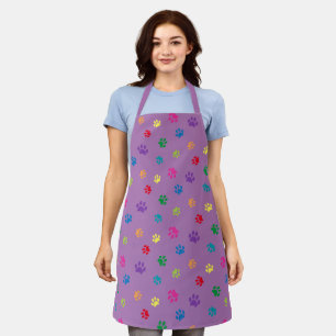 Cute Colourful Paw Prints Pattern Purple Apron