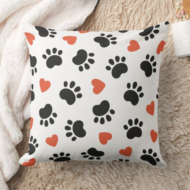 Cute Colourful Paw Prints Pattern Throw Pillow (Blanket)