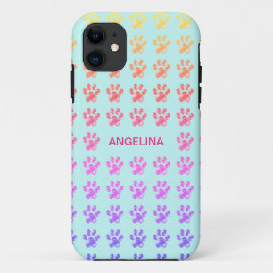 Cute colourful paws on light blue Case-Mate iPhone case