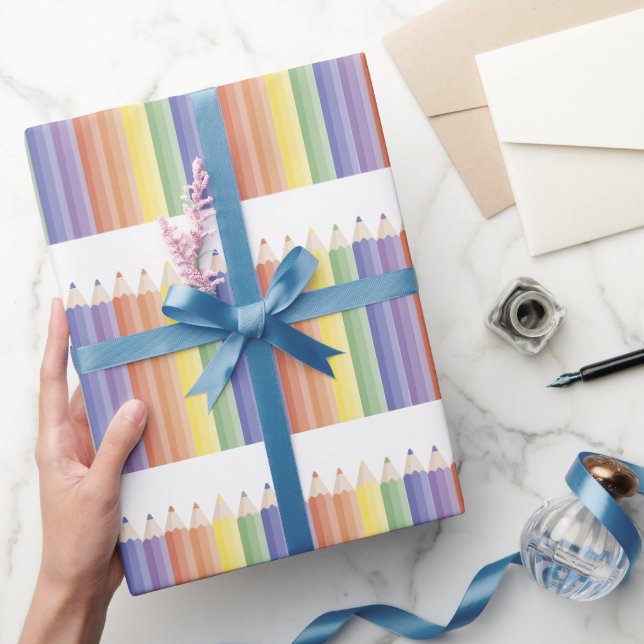 Cute Colourful Pencil Pattern Wrapping Paper (Gifting)