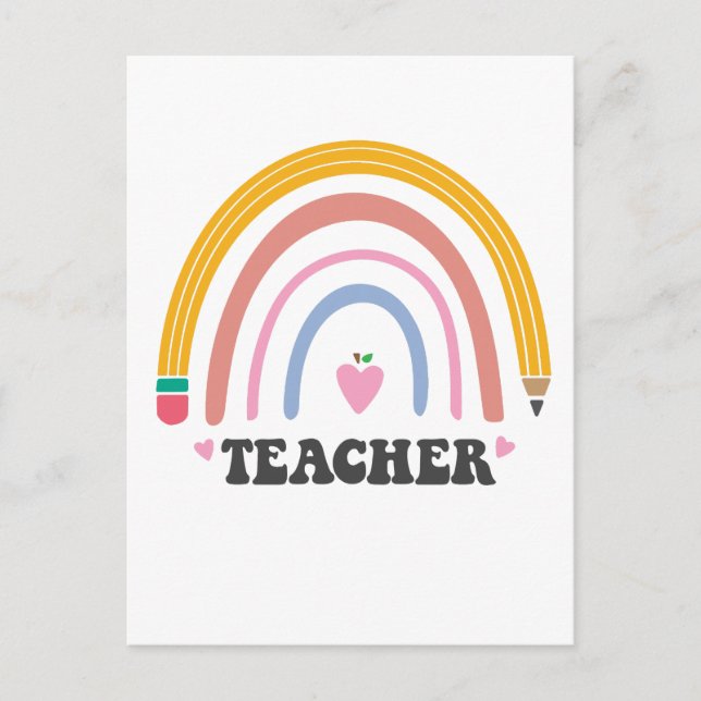 Cute Colourful Pencil Rainbow Teacher Design Postcard (Front)