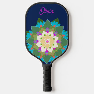 Cute Colourful Personalised Floral Mandala Pickleball Paddle