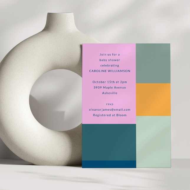 Cute Colourful Pink Geometric Unique Baby Shower Invitation (Creator Uploaded)