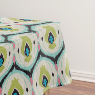 Cute colourful pink green ikat tribal patterns tablecloth