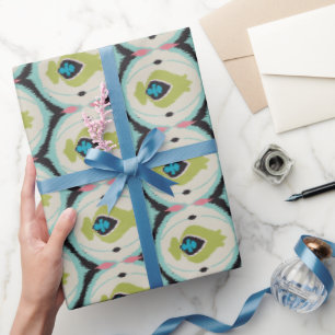 Cute colourful pink green ikat tribal patterns wrapping paper