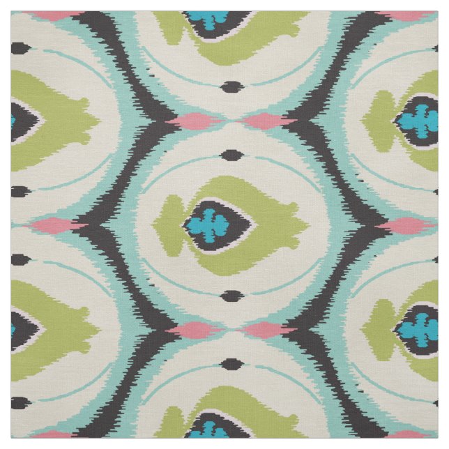 Cute colourful pink mint ikat tribal patterns fabric (Swatch)