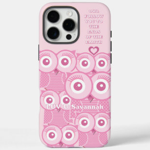 Cute Colourful Pink Owls Change Yellow to any Colo iPhone 16 Pro Max Case