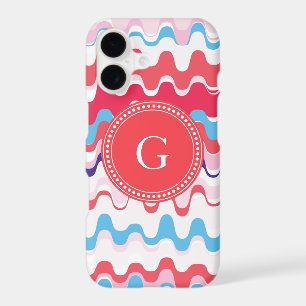 Cute colourful pink red abstract pattern monogram