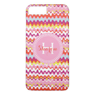 Cute colourful pink red abstract pattern monogram Case-Mate iPhone case