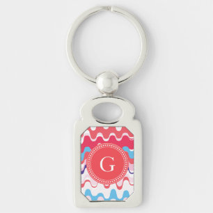 Cute colourful pink red abstract pattern monogram key ring