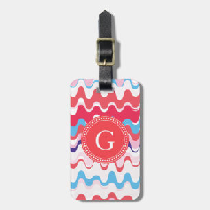 Cute colourful pink red abstract pattern monogram luggage tag