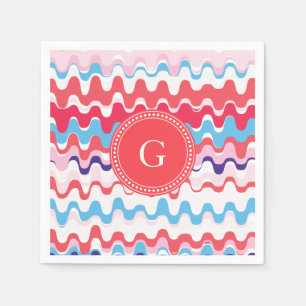 Cute colourful pink red abstract pattern monogram napkin
