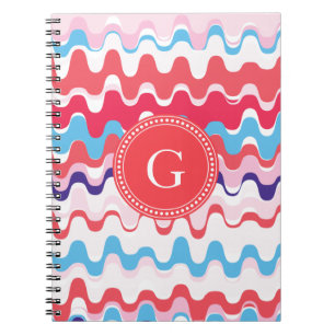 Cute colourful pink red abstract pattern monogram notebook