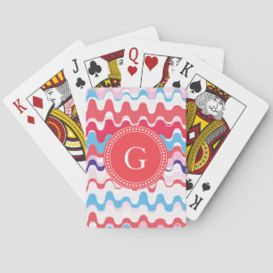 Cute colourful pink red abstract pattern monogram playing cards