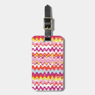 Cute colourful pink red abstract wave pattern luggage tag