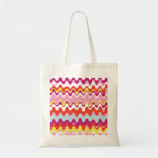 Cute colourful pink red abstract wave pattern tote bag (Front)