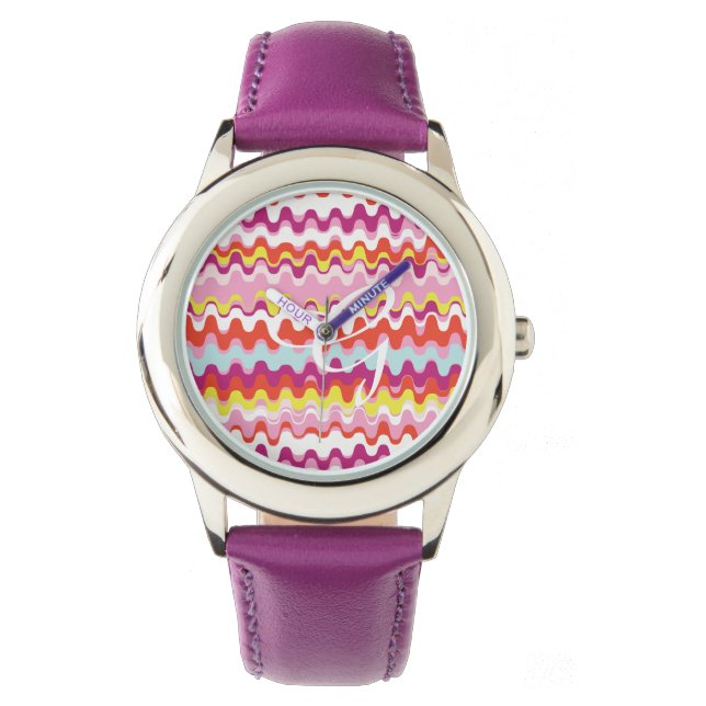 Cute colourful pink red abstract wave pattern watch (Front)