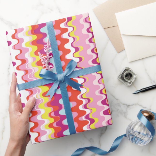 Cute colourful pink red abstract wave pattern wrapping paper (Gifting)