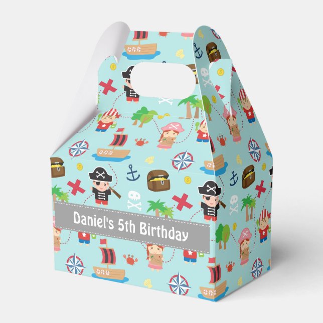 Cute Colourful Pirate Pattern Kids Birthday Party Favour Box (Front Side)