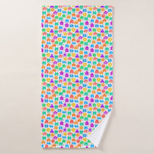 Cute colourful pixelated monsters patterns bath towel