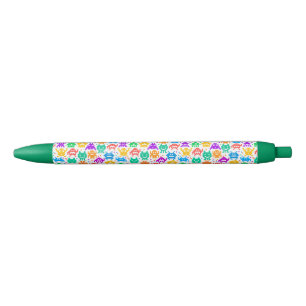 Cute colourful pixelated monsters patterns black ink pen