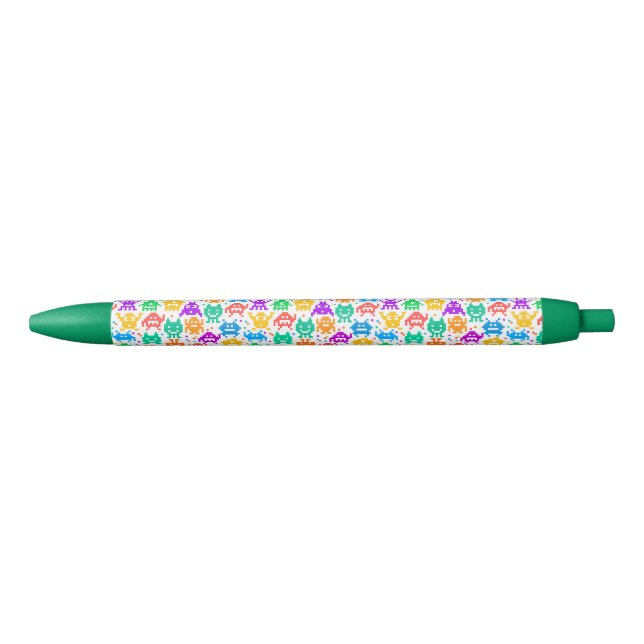 Cute colourful pixelated monsters patterns black ink pen (Front)