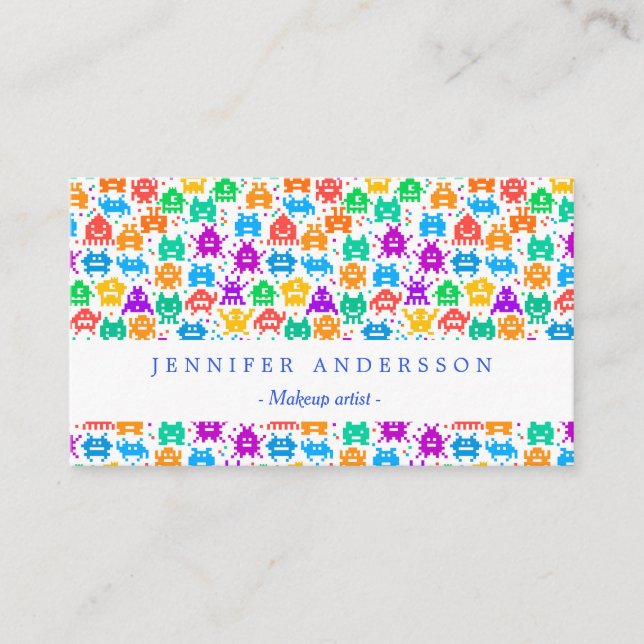 Cute colourful pixelated monsters patterns business card (Front)