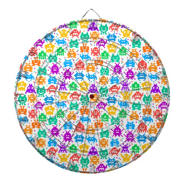 Cute colourful pixelated monsters patterns dartboard (Front)