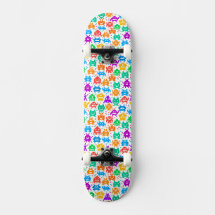 Cute colourful pixelated monsters patterns skateboard