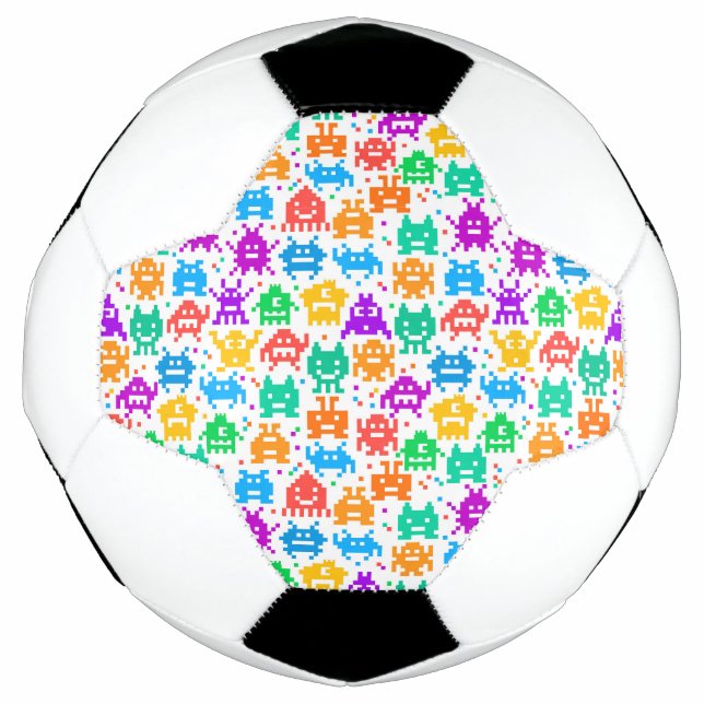Cute colourful pixelated monsters patterns soccer ball (Front)