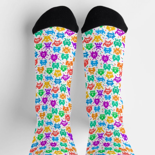 Cute colourful pixelated monsters patterns socks (Top)