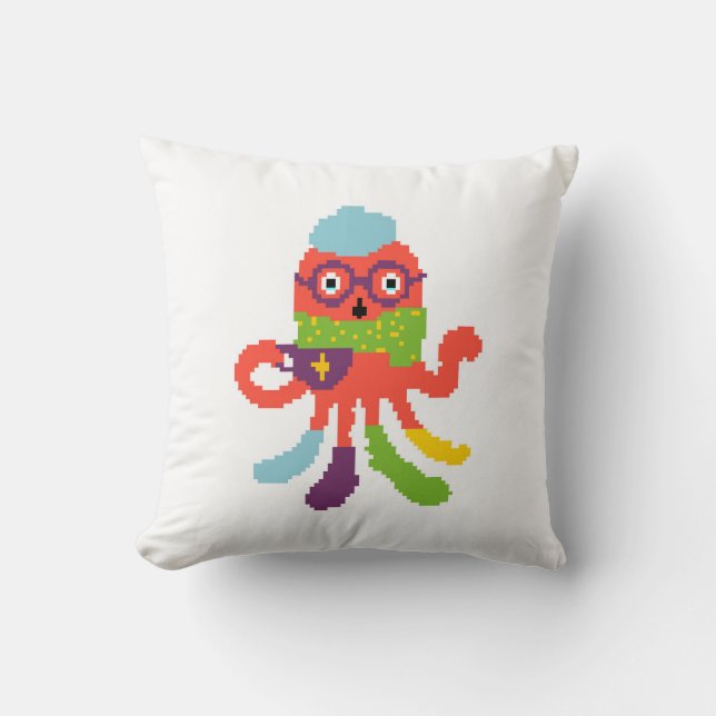 Cute colourful pixeled sick octapus cushion (Front)