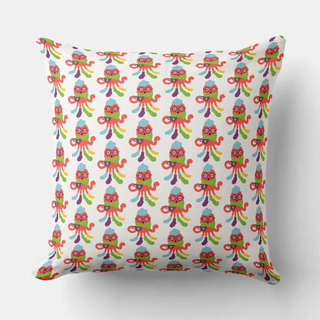 Cute colourful pixeled sick octapus cushion (Front)