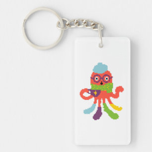 Cute colourful pixeled sick octapus key ring