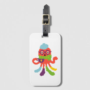 Cute colourful pixeled sick octapus throw pillow luggage tag