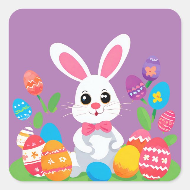 Cute Colourful Playful Easter Bunny Eggs Stickers (Front)