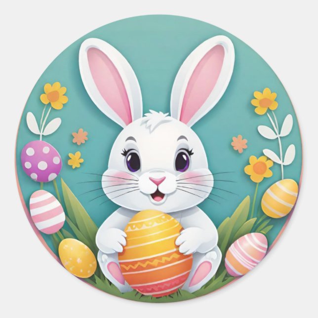 Cute Colourful Playful Easter Bunny Eggs Stickers (Front)
