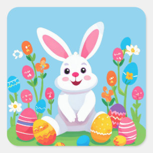 Cute Colourful Playful Easter Bunny Stickers