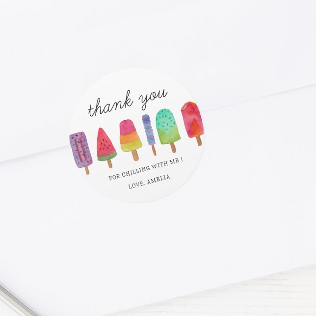 Cute Colourful Popsicle Party Thank You Card Classic Round Sticker (Creator Uploaded)