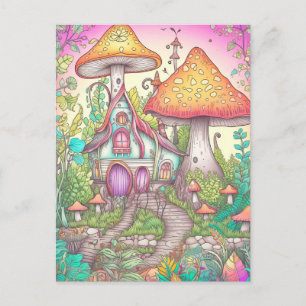 Cute Colourful Psychedelic Mushrooms Art Postcard
