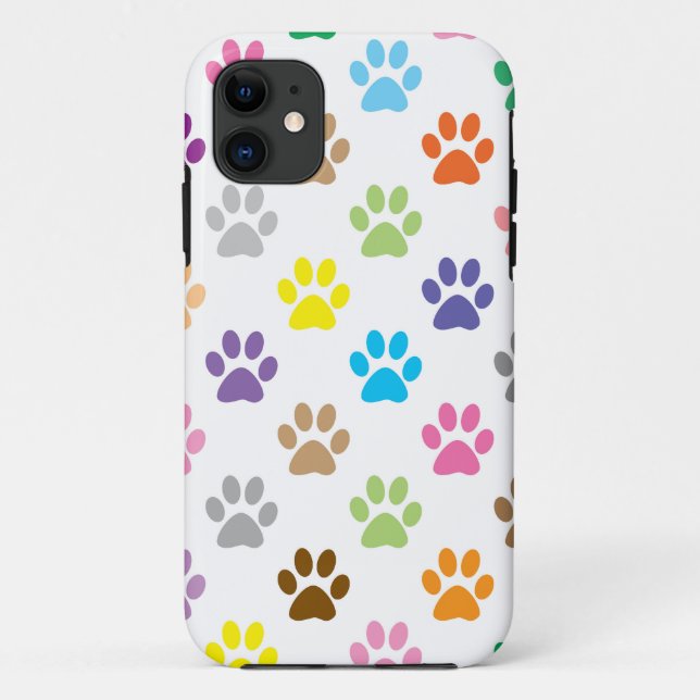 Cute colourful puppy paw prints pattern Case-Mate iPhone case (Back)