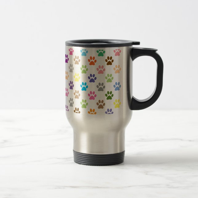 Cute colourful puppy paw prints pattern travel mug (Right)