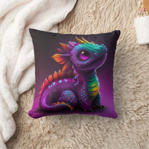 Cute Colourful Purple Dragon Lizard Artwork Cushion