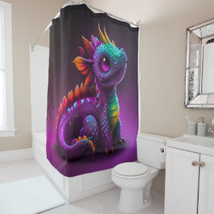 Cute Colourful Purple Dragon Lizard Artwork Shower Curtain