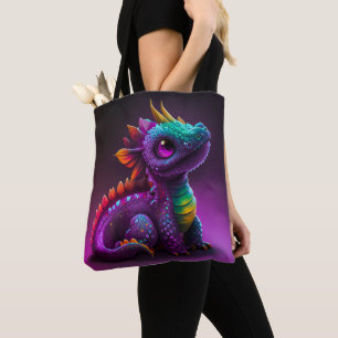 Cute Colourful Purple Dragon Lizard Artwork Tote Bag
