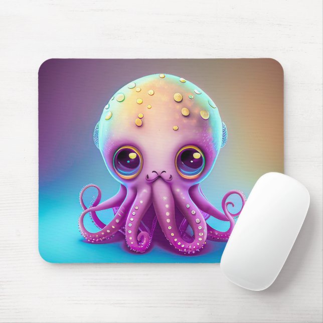Cute Colourful Purple Octopus Alien Artwork | Mouse Pad (With Mouse)