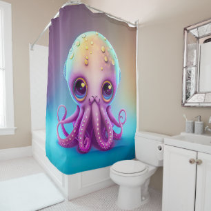 Cute Colourful Purple Octopus Alien Artwork Shower Curtain
