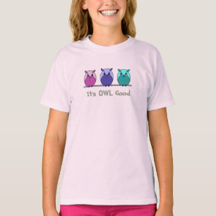 Cute Colourful Purple Pink Teal Cartoon Owls T-Shirt